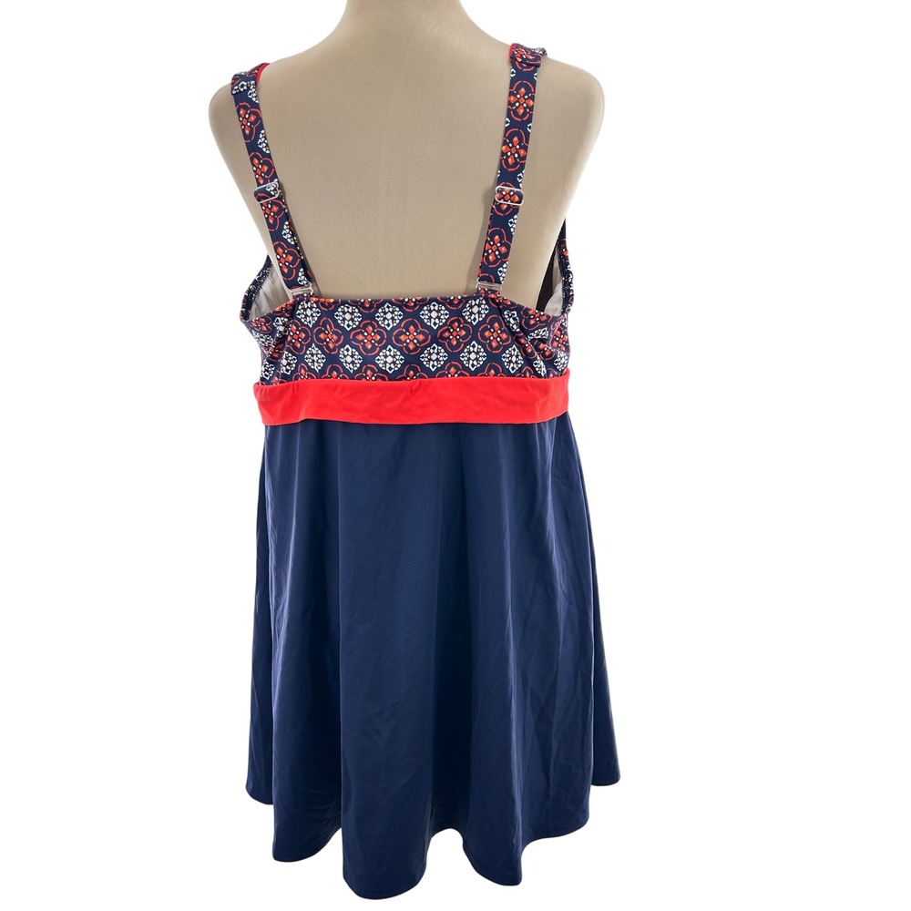 Lands End Womens 18W Navy Blue Red Medallion Print Swim Dress One Piece Swimsuit - Picture 2 of 14